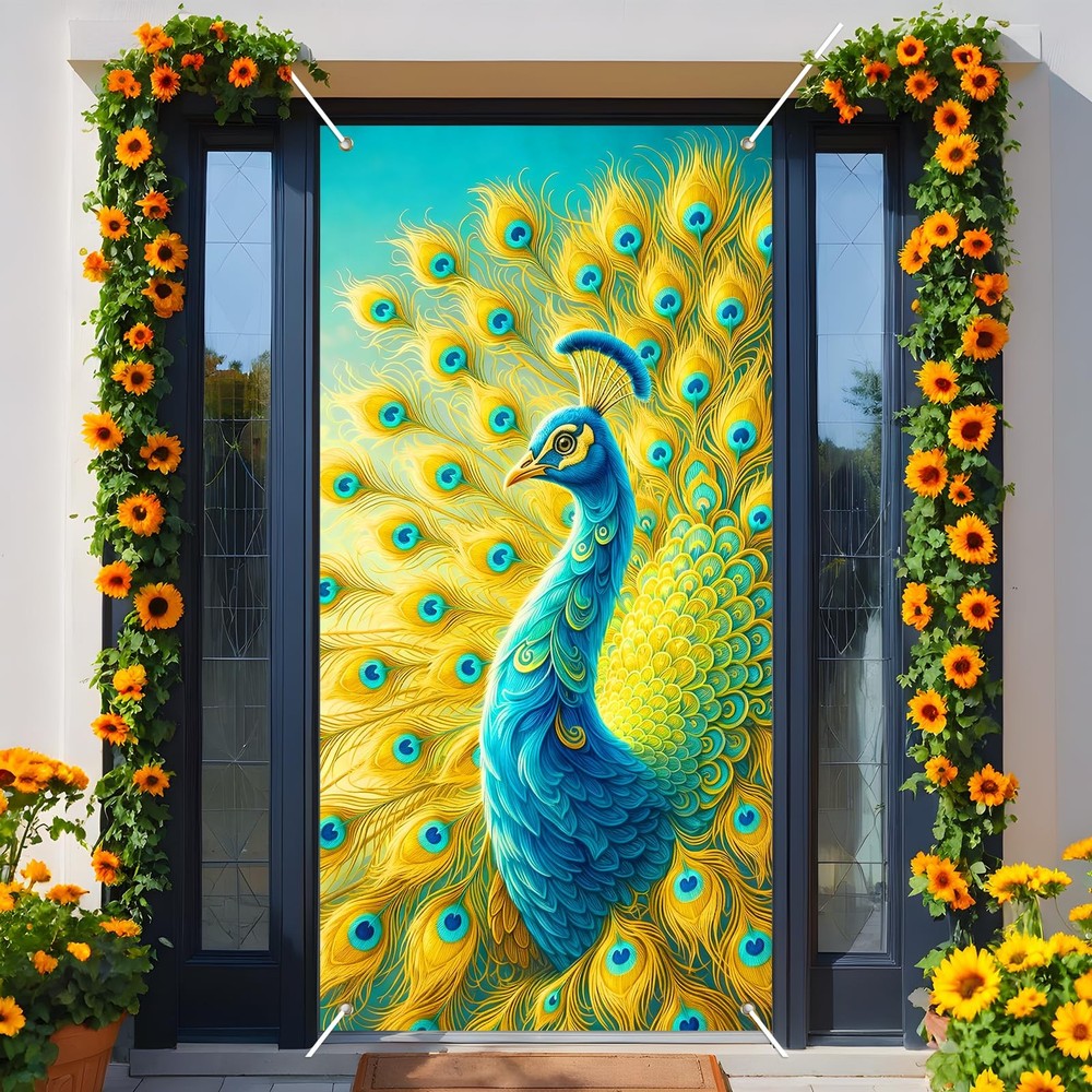 Summer Peacock Door Cover 71 x 35 Inches Hawaiian Door Cover Tropical Bird Ba…