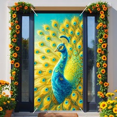 Summer Peacock Door Cover 71 x 35 Inches Hawaiian Door Cover Tropical Bird Ba…