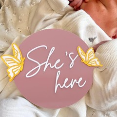 WAWUO She’s Here Milestone Board Butterfly Gender Reveal Party Decor Acrylic