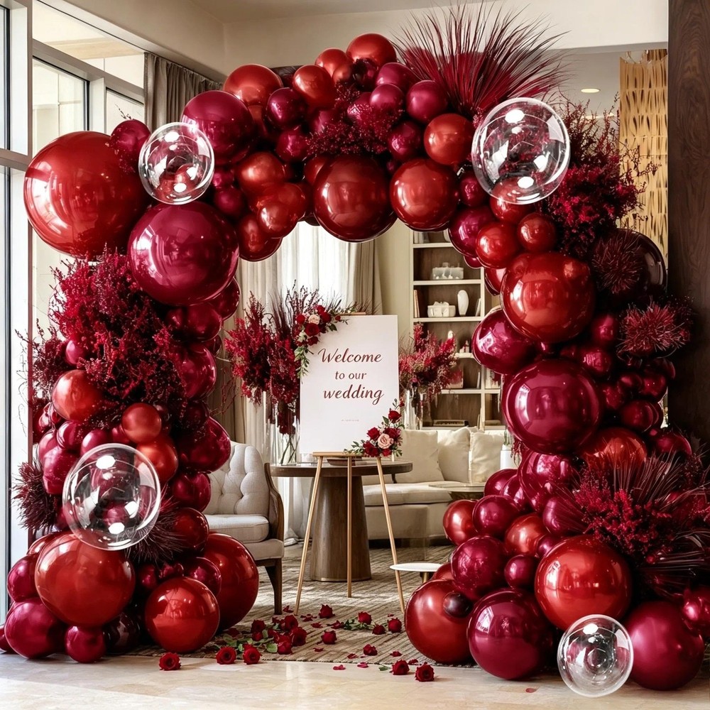 Red Balloons Double Burgundy Ruby Red Balloon Garland Kit Wine Maroon Balloon…