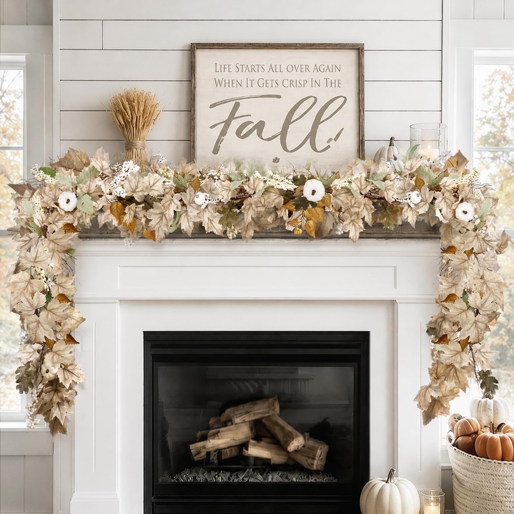 Fall Decorations for Home – 2 Pack 6Ft Autumn Maples Leaf Pumpkin Garlands – …