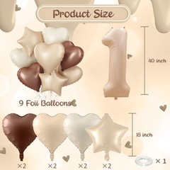40 Inch Number 1 Balloon Decor, Cream Brown Foil Neutral Heart 1 Balloons wit…