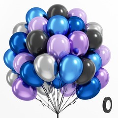 60pcs 12inch Space Balloons, Black Metallic Blue Purple Silver Balloons for B…