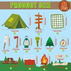 AsodSway Summer Camping Clothesline Banners – 41Pcs Miniature Felt Green