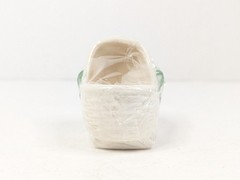 Ceramic Pottery Baby Bassinet Basket Crib White Green Boy Planter 3″x2″x2.5″ New