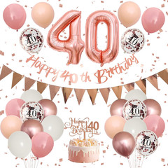 40Th Birthday Decorations Retro Pink Rose Gold,40Th Birthday Balloons,Happy 40Th