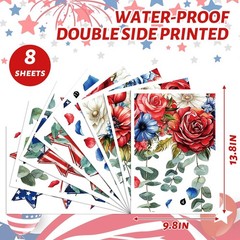 8 Sheets Patriotic Window Clings Large 4th of July Window Stickers Red Blue