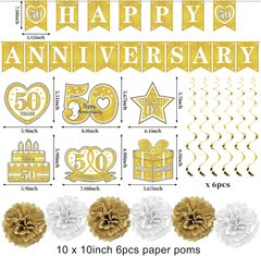 Happy 50Th Anniversary Decorations Kit, White Gold 50Th Wedding Anniversary Part