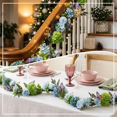1Pcs Artificial Hydrangea Flower Garland, Faux Butterfly Floral Vine with