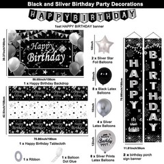Silver and Black Birthday Decorations for Men Women Boys Girls 80 PCS White Blac