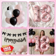 38Pcs Happy 18th Birthday Decorations for Girls, White Pink and Black Birthda…