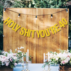 40Th Birthday Decorations Women Men Pre-Strung Gold Glitter Birthday Banner Part