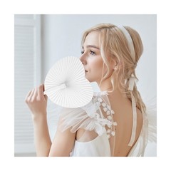 Wesiti 100 Sets Folding Handheld Fans Heart Shaped Wedding Foldable Paper Fan…