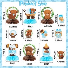 12Pcs Greenery Highland Cow Honeycomb Centerpieces Blue Highland Cattle Party…