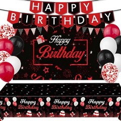Red Birthday Background Party Supplies 54 x 108 inches, Red, Black, White