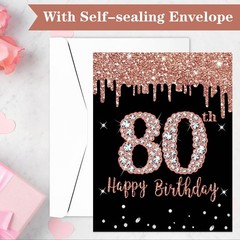 Large 80Th Birthday Card with Envelope, Extra Big Guest Book Rose Gold 80Th Birt