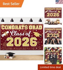 Graduation Backdrop 2026 – Congrats Grad Banner Class of 2026 Maroon Gold Gra…