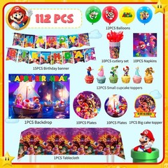 Super Mario Birthday Party Decorations Tableware Backdrop Balloon Cake Toppers