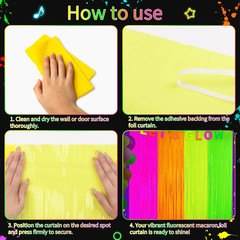 Glow in the Dark Tinsel Curtains 4 Pack – Neon Party Decorations 3.3X6.6Ft UV Re