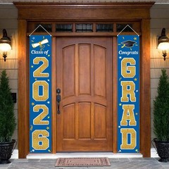 Graduation Decorations Class of 2026, Blue & Gold Congrats Grad Banner Hanging F