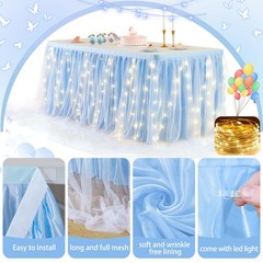 17FT Light Blue Tulle Table Skirt for Rectangle or Round Tables Ruffle Tulle …