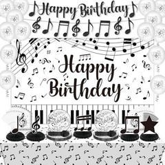Music Party Decorations Black Musical Note Happy Birthday Large Black White