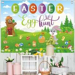 Extra Large 6.9FT*5FT Easter Egg Hunt Photo Booth Kids Funny Banner Decorations