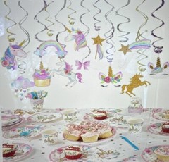 20 Ct Unicorn Hanging Swirl Decorations-Unicorn Party Decorations. New