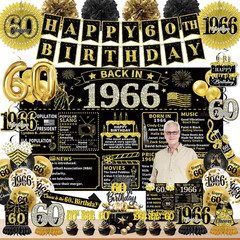 60Th Birthday Decorations – Black and Gold Vintage Back in 1966 Party Supplies I