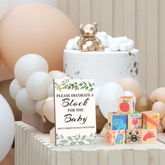 Baby Shower Games Sign Kit with 50 Blank Wooden Baby Blocks, 24 Acrylic Paint…