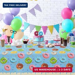 4 Pack Donut Party Tablecloth Sprinkle Donut Theme Party Decorations Blue Ice Cr
