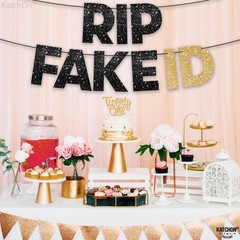 KatchOn, Glitter RIP Fake ID Banner Black and Gold –