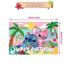 Lilo & Stitch Theme Birthday Party Happy Birthday Backdrop Banner 4.9×3.2 ft