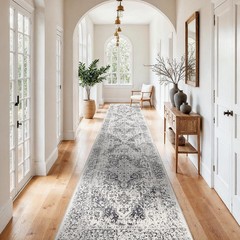 3×15 Washable Hallway Runner Rug – Vintage Kitchen 3×15, Distressed Grey