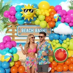 JUNXIAUP Tropical Summer Beach Pool Party Balloon Garland Arch Kit 168Pcs wit…