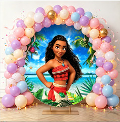 Round Backdrop Cover Moana Princess Photography Birthday Party Background Props