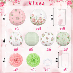 13PCS Spring Wildflower Bridal Shower Party Decorations Rose Paper Lanterns Pom