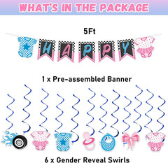 121Pcs Burnouts or Bows Gender Reveal Party Decoration Set Includes Plates Napki