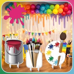 Large Paint Party Decorations – Colorful Art Cardboard Cutouts – 4 Paintings