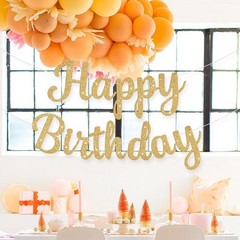 Glitter Happy Birthday Banner Sign, Garland Wall Door Banners Gold