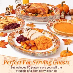 50 Pcs Oval Thanksgiving Paper Plates, 12 x 10 Inch Large Disposable Thanksgi…