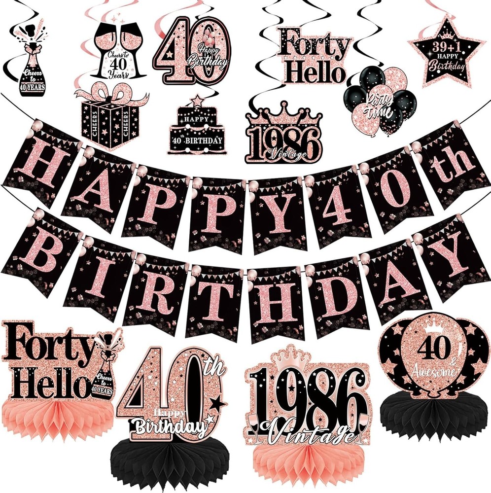 40th Birthday Decorations For Women Rose Gold 40 Year Old Birthday Banners Hangi