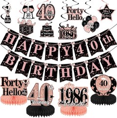 40th Birthday Decorations For Women Rose Gold 40 Year Old Birthday Banners Hangi
