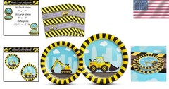 Construction Party Supplies Set – 48 Pcs Disposable Tableware for Kids’ Birthday