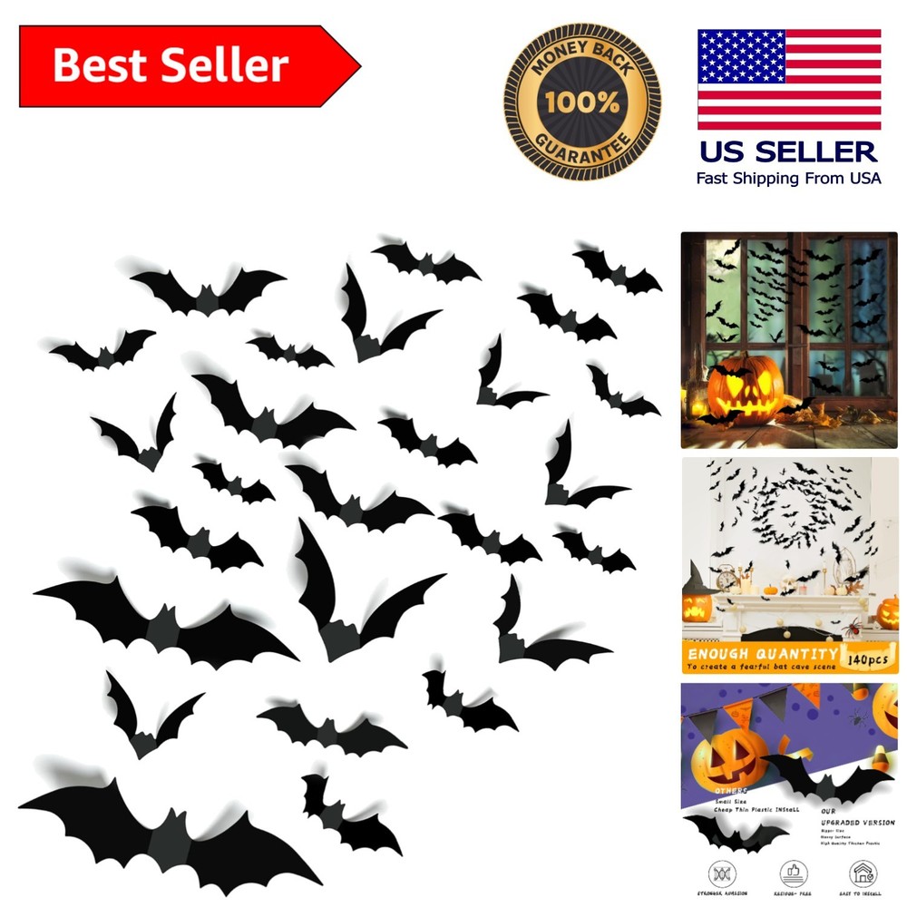 Realistic 3D PVC Bat Wall Decals – Perfect for Spooky Halloween Decor