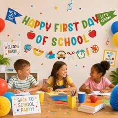 Back to School Decorations Happy First Day of School Banner Sign for Kids