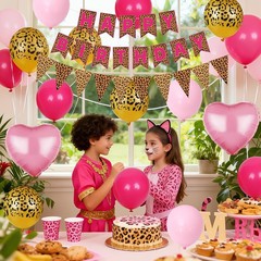 Pink Leopard Decorations, Gold Cheetah Print Animal Balloons Hot Pink and Hea…