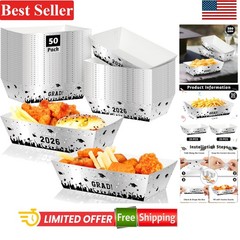 Graduation Party Paper Trays 50 Pcs Class of 2026 Silver Disposable Rectangular