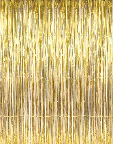 GOER 3.2 ft x 9.8 ft Metallic Tinsel Foil Fringe Curtains Party Photo 1 Gold