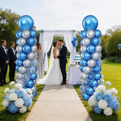Navy Blue and Silver Balloon Column Stand Kit Set of 2 for Floor, Blue and Si…